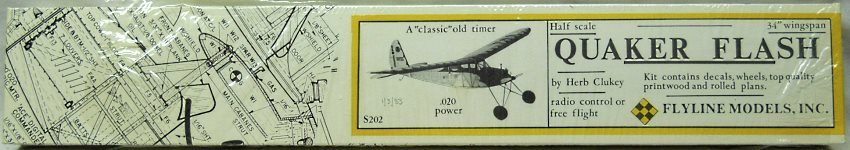 Flyline Models Quaker Flash by Herb Clunkey - 34 inch Wingspan for R/C or Free Flight, S202 plastic model kit